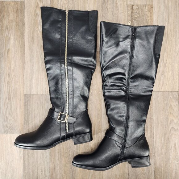 Shoe Dazzle Balmani Women's Size‎ 10 Black Faux Leather Zip Up Riding Boots - Picture 2 of 7